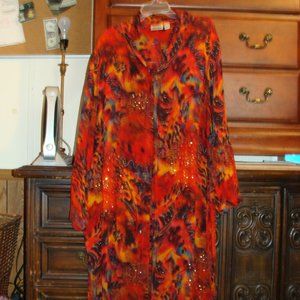 LONG (MID-CALF) JEWELED DUSTER, JUNGLE PRINT